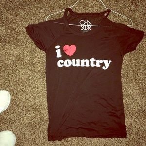 Chaser I love country cold shoulder tee small